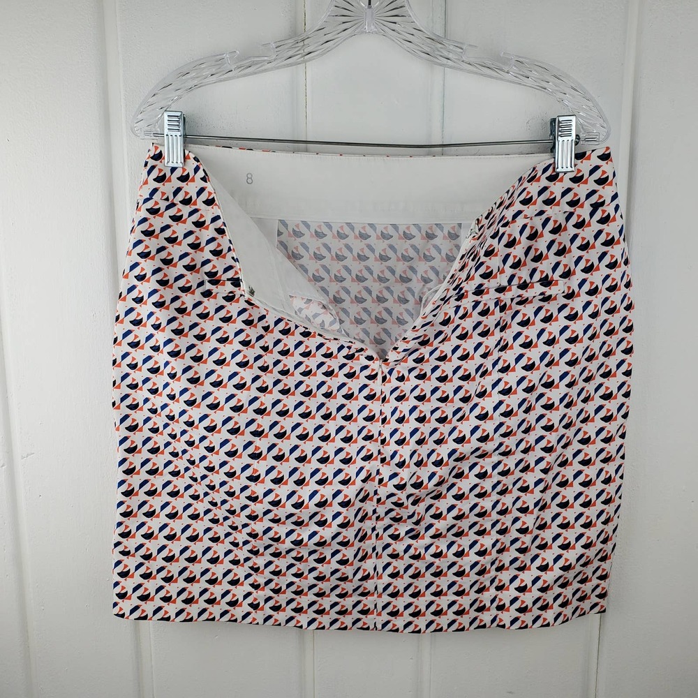 Ann Taylor Madison Womens 8 Orange Navy Blue White Geometric Pencil Skirt - Picture 5 of 11